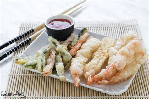 Gamberi e verdure in tempura croccante