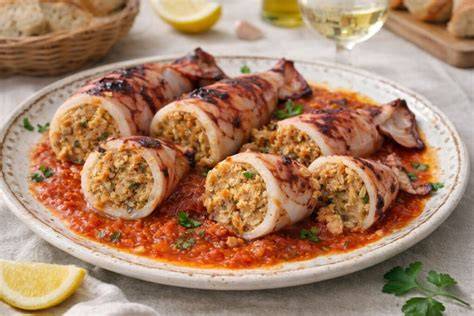 Calamari ripieni chiusi con stuzzicadenti