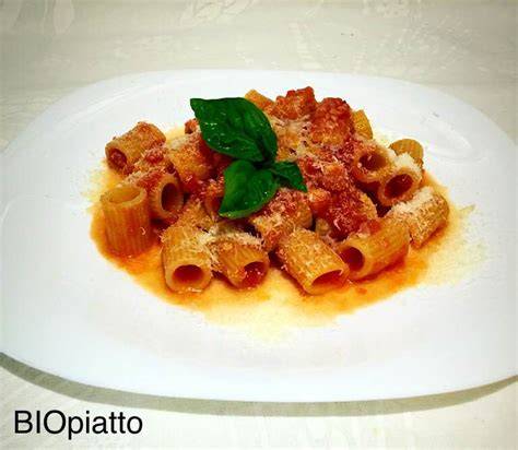 Mezze maniche all’amatriciana nel piatto