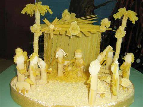 Presepe artigianale con pasta cruda