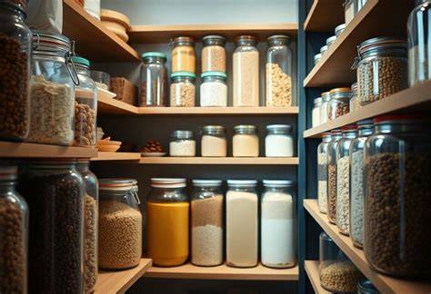 dispensa con legumi secchi in barattoli ermetici