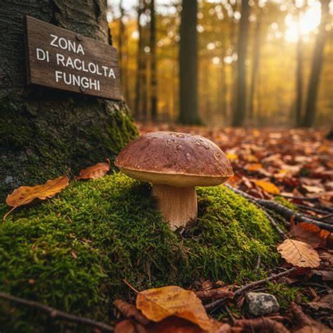 Porcino nel bosco tra foglie e muschio
