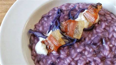 Risotto viola con polpo e scampo