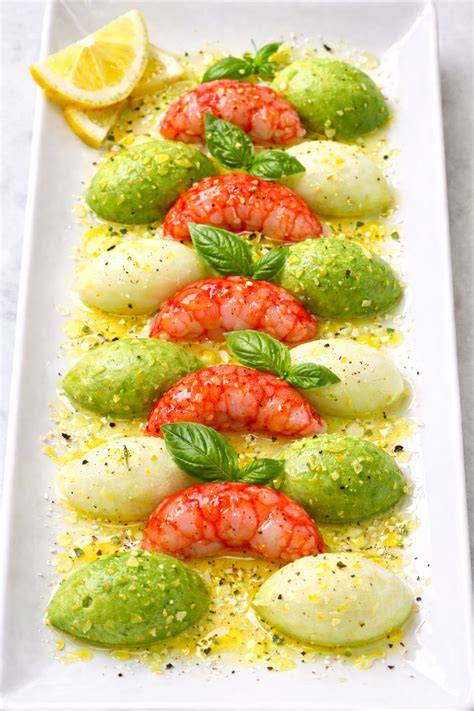 Scampi marinati con cetriolo e mela verde