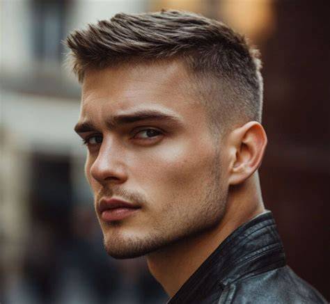 uomo con taglio corto sfumato senza barba