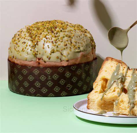 Panettone al pistacchio con crema siciliana