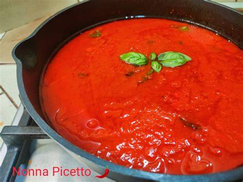 Padella con sugo di pomodoro sobbollente