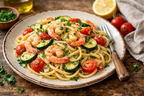 pasta con zucchine gamberetti pomodorini avocado