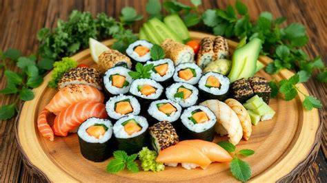 Vassoio sushi vegetariano e sashimi